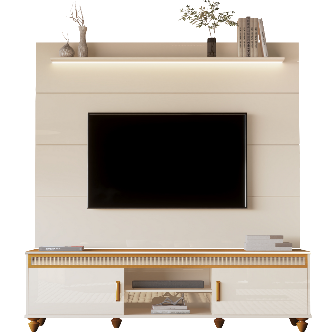 Painel até 75" Bliss + Rack Comodoro 1.8 Off White/Cedro - EDN MÓVEIS - Imagem 6