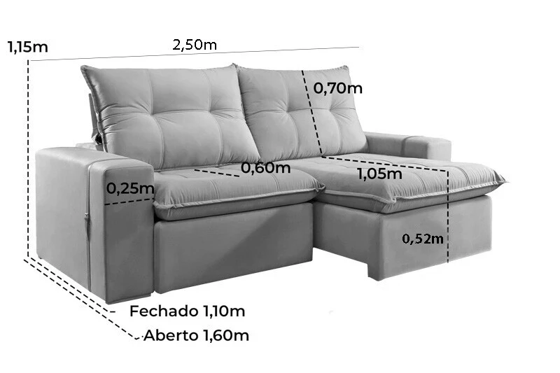 Sofá Retrátil Reclinável 2.50m Santiago Veludo Bege 525 - Molas Ensacadas - Imagem 10