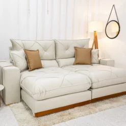 Sofá Retrátil Reclinável 2.90m Gran Bello Veludo Bege - D33 e Molas Ensacadas