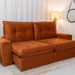Sofá Retrátil Reclinável 2.50m Santiago Veludo Terracota 549 - Molas Ensacadas