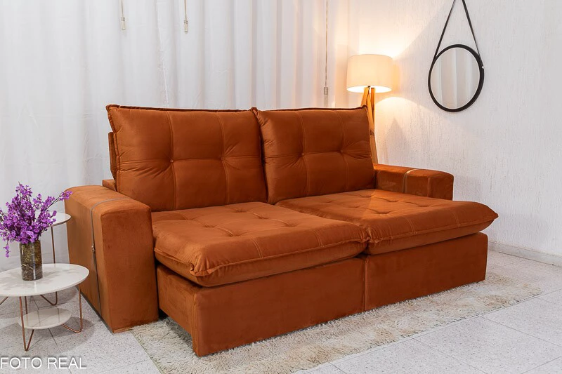 Sofá Retrátil Reclinável 2.50m Santiago Veludo Terracota 549 - Molas Ensacadas