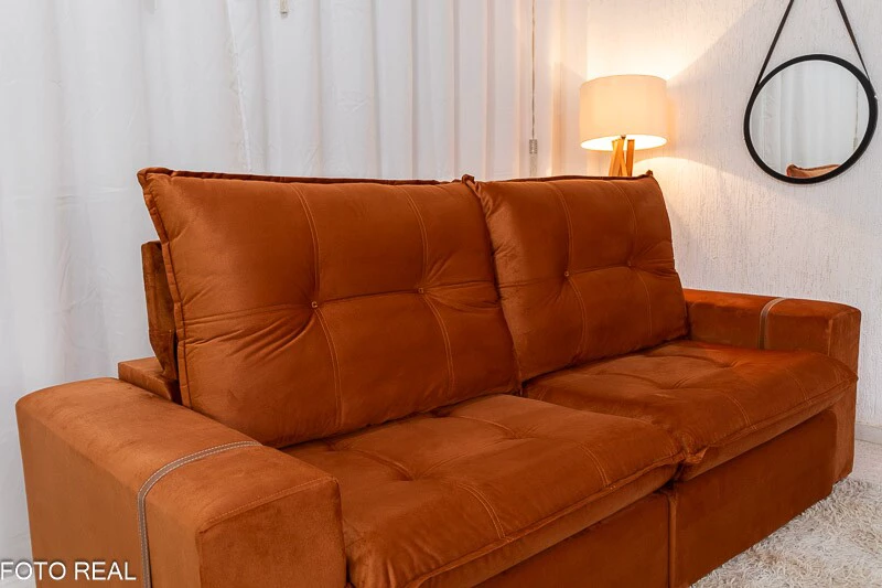 Sofá Retrátil Reclinável 2.50m Santiago Veludo Terracota 549 - Molas Ensacadas - Imagem 4