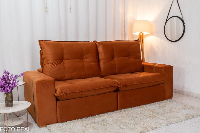 Sofá Retrátil Reclinável 2.50m Santiago Veludo Terracota 549 - Molas Ensacadas - Imagem 3