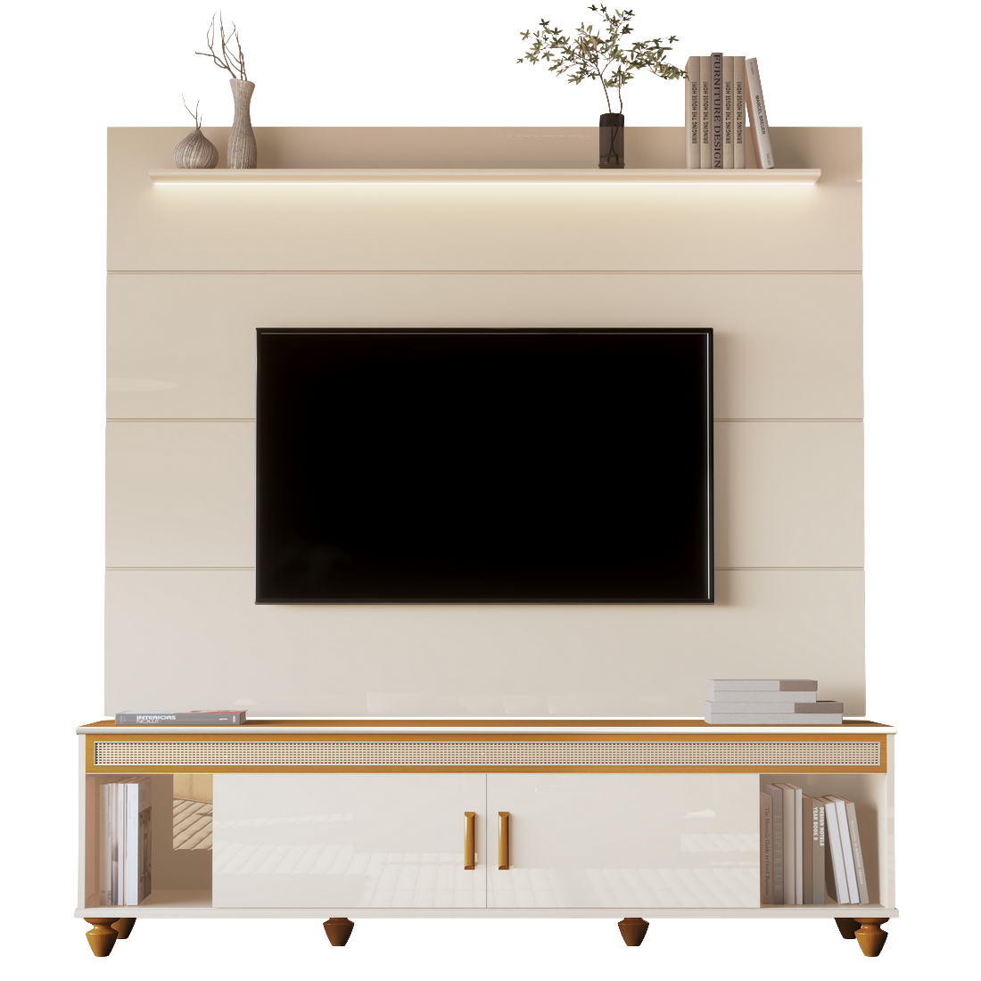 Painel até 75" Bliss + Rack Comodoro 1.8 Off White/Cedro - EDN MÓVEIS - Imagem 5