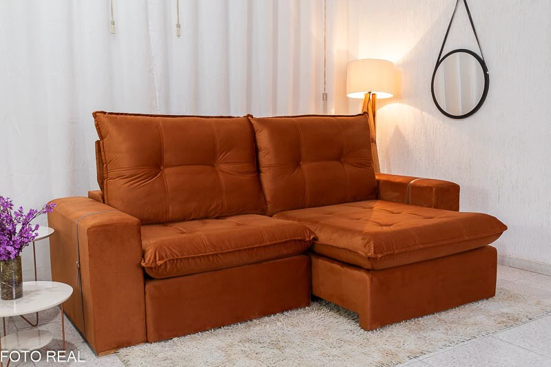 Sofá Retrátil Reclinável 2.50m Santiago Veludo Terracota 549 - Molas Ensacadas - Imagem 6