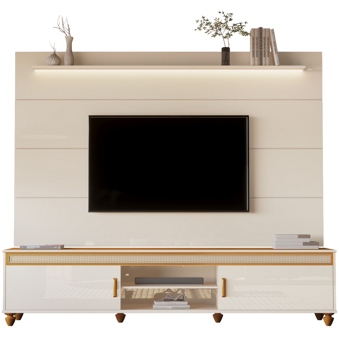 Painel até 75" Bliss + Rack Comodoro 2.18 Off White/Cedro - EDN MÓVEIS - Imagem 4