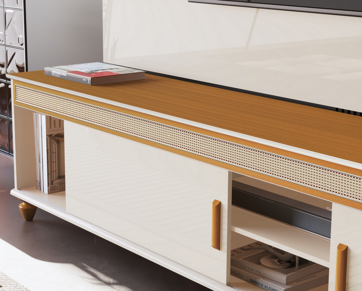 Painel até 75" Bliss + Rack Comodoro 2.18 Off White/Cedro - EDN MÓVEIS - Imagem 2