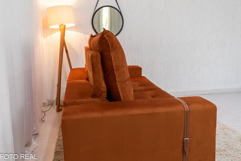 Sofá Retrátil Reclinável 2.50m Santiago Veludo Terracota 549 - Molas Ensacadas - Imagem 7