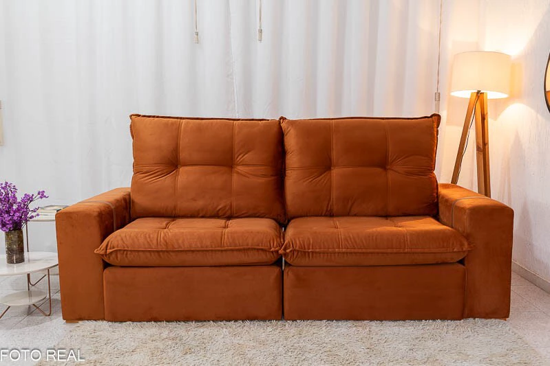 Sofá Retrátil Reclinável 2.50m Santiago Veludo Terracota 549 - Molas Ensacadas - Imagem 8