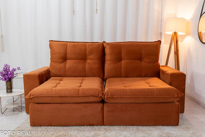 Sofá Retrátil Reclinável 2.50m Santiago Veludo Terracota 549 - Molas Ensacadas - Imagem 9