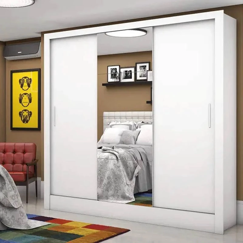Roupeiro Dubai C/Espelho 3 Pts. 3 Gav. Branco Larg. 1.79m Carioca + Cama Box Casal Livina Molas Ensacadas 138x188x58 Orthoside - Imagem 3