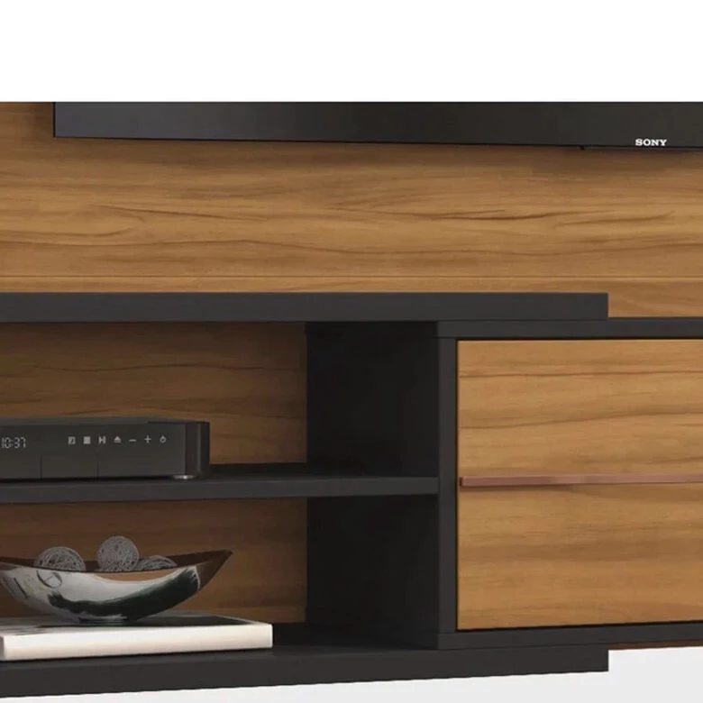 Sofá Retrátil Reclinável Barcelona 2.30m Veludo Preto 322 - D33 e Molas Ensacadas + Painel NT 1115 TV até 60 Pol. Freijó/Preto Notável - Imagem 3