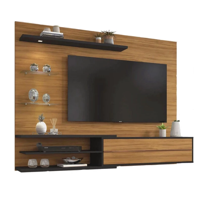 Sofá Retrátil Reclinável Barcelona 2.30m Veludo Preto 322 - D33 e Molas Ensacadas + Painel NT 1115 TV até 60 Pol. Freijó/Preto Notável - Imagem 5