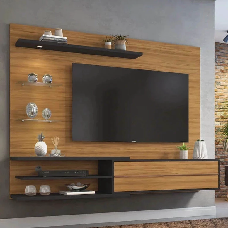 Sofá Retrátil Reclinável Barcelona 2.30m Veludo Preto 322 - D33 e Molas Ensacadas + Painel NT 1115 TV até 60 Pol. Freijó/Preto Notável - Imagem 6