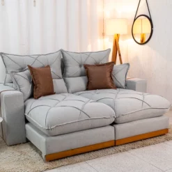 Sofá Retrátil Reclinável Gran Bello Linho Cinza Larg. 2.50m - D33 e Molas Ensacadas
