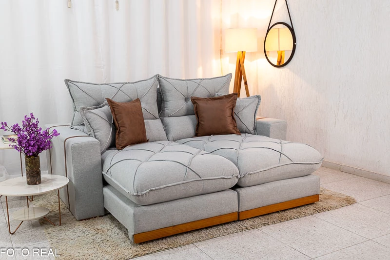 Sofá Retrátil Reclinável Gran Bello Linho Cinza Larg. 2.50m - D33 e Molas Ensacadas