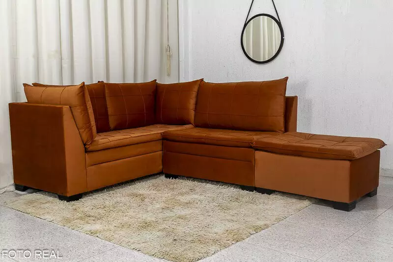 Sofá Canto 5 lugares com Puff Viena Veludo Terracota A62 - Imagem 5