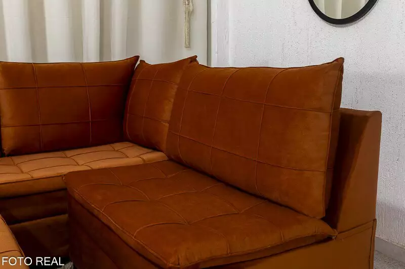 Sofá Canto 5 lugares com Puff Viena Veludo Terracota A62 - Imagem 8