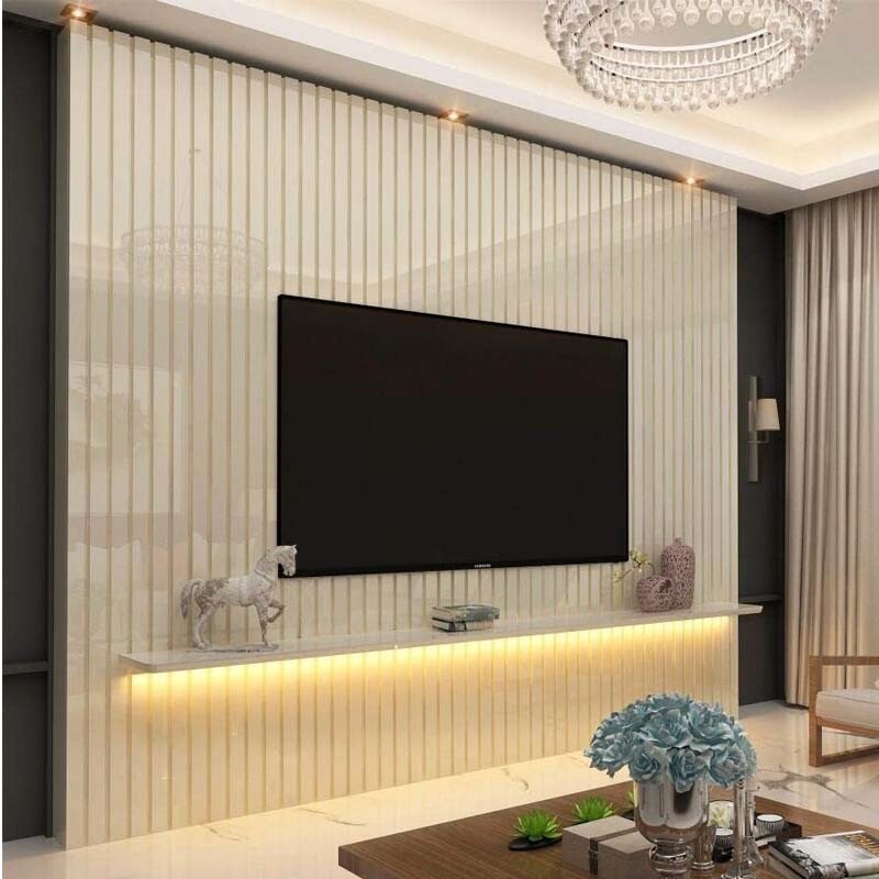 Painel Nobre Ripado 100% MDF C/LED Larg. 2.30m TV até 85 Off White Gelius