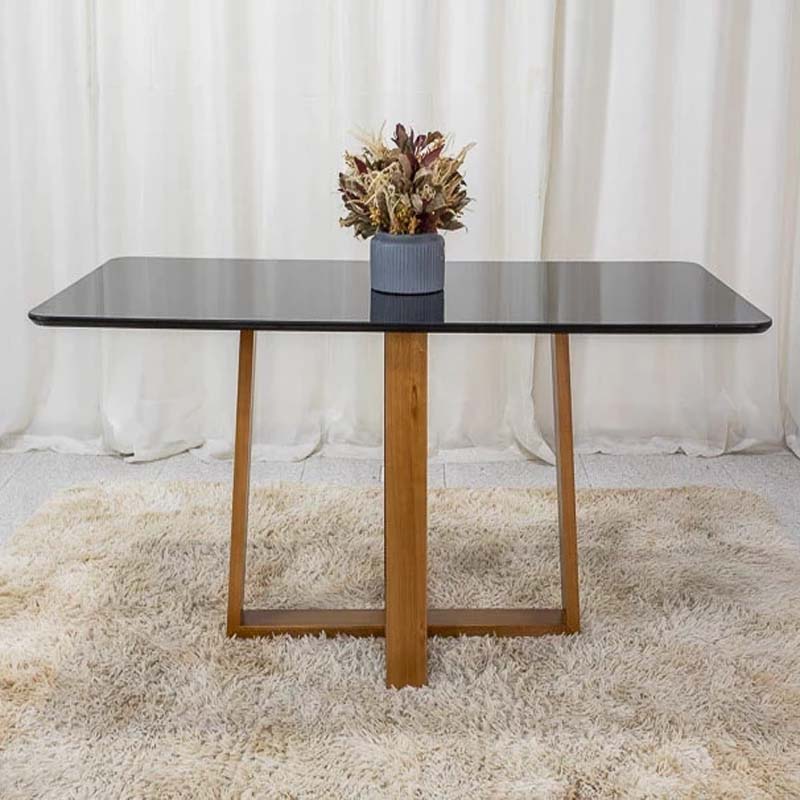 Base Mesa Pedro 6 lugares Vidro Preto 160x80 Madeira Maciça Art Assento - Entregue Montada