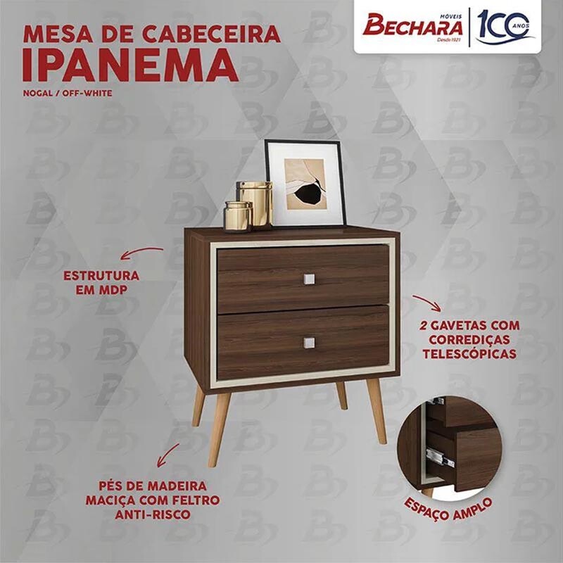 Mesa de Cabeceira Ipanema Nogal/Off White Bechara - Imagem 2