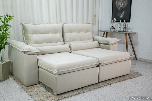 Sofá Retrátil Reclinável 2.00m Emanuelly Veludo Bege 01- D28 Soft - Imagem 9
