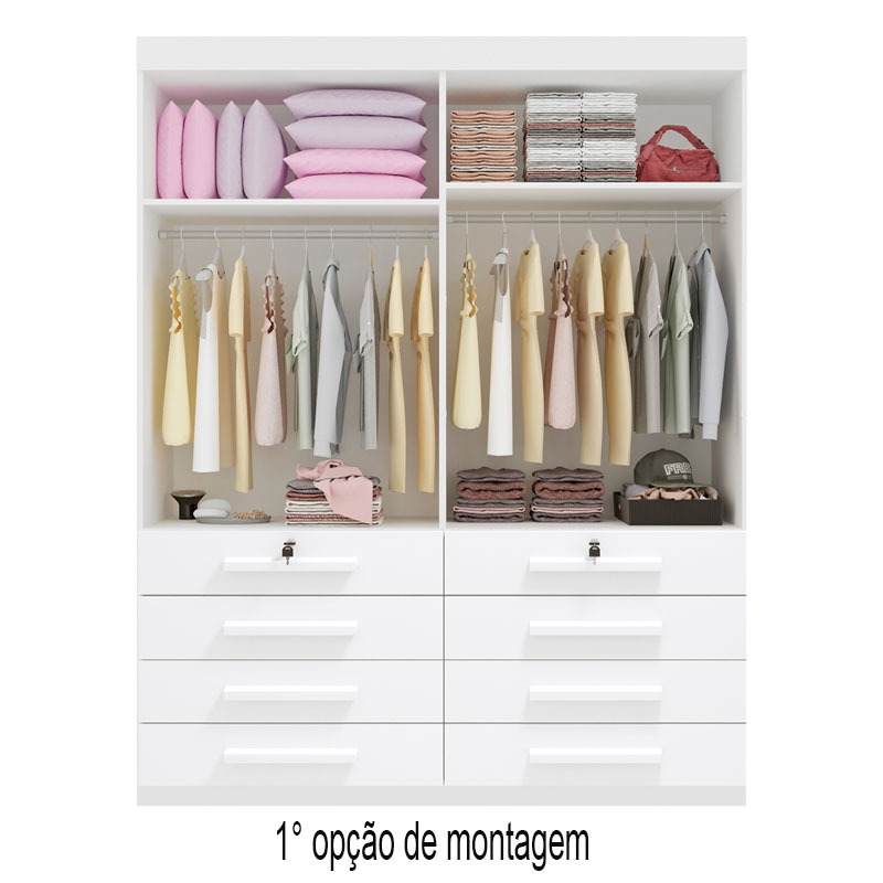 Guarda-Roupa Solteiro Mônaco 4 Portas 8 Gavetas Branco Larg. 1.60m D Doro - Imagem 2