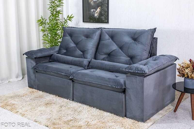 Sofá Retrátil Reclinável 2.30m Roma Veludo Cinza 20 - D28 Soft - Imagem 4