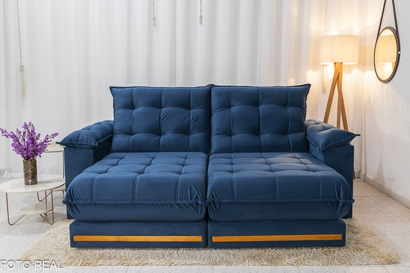 Sofá Retrátil Reclinável Barcelona Veludo Azul 325 Larg. 2.30m - D33 e Molas Ensacadas - Imagem 4