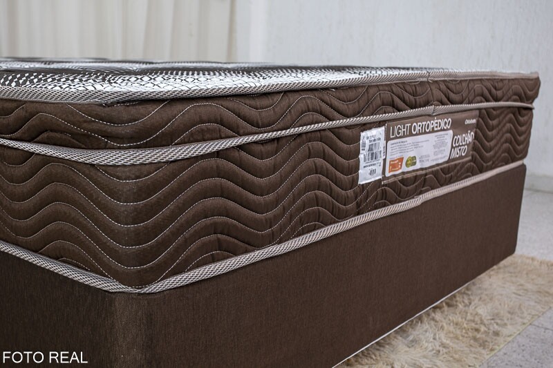 Box Casal Classic Sued Marrom Anjos + Colchão Casal Ortopédico Light 138x188x65 Ortobom - Imagem 3