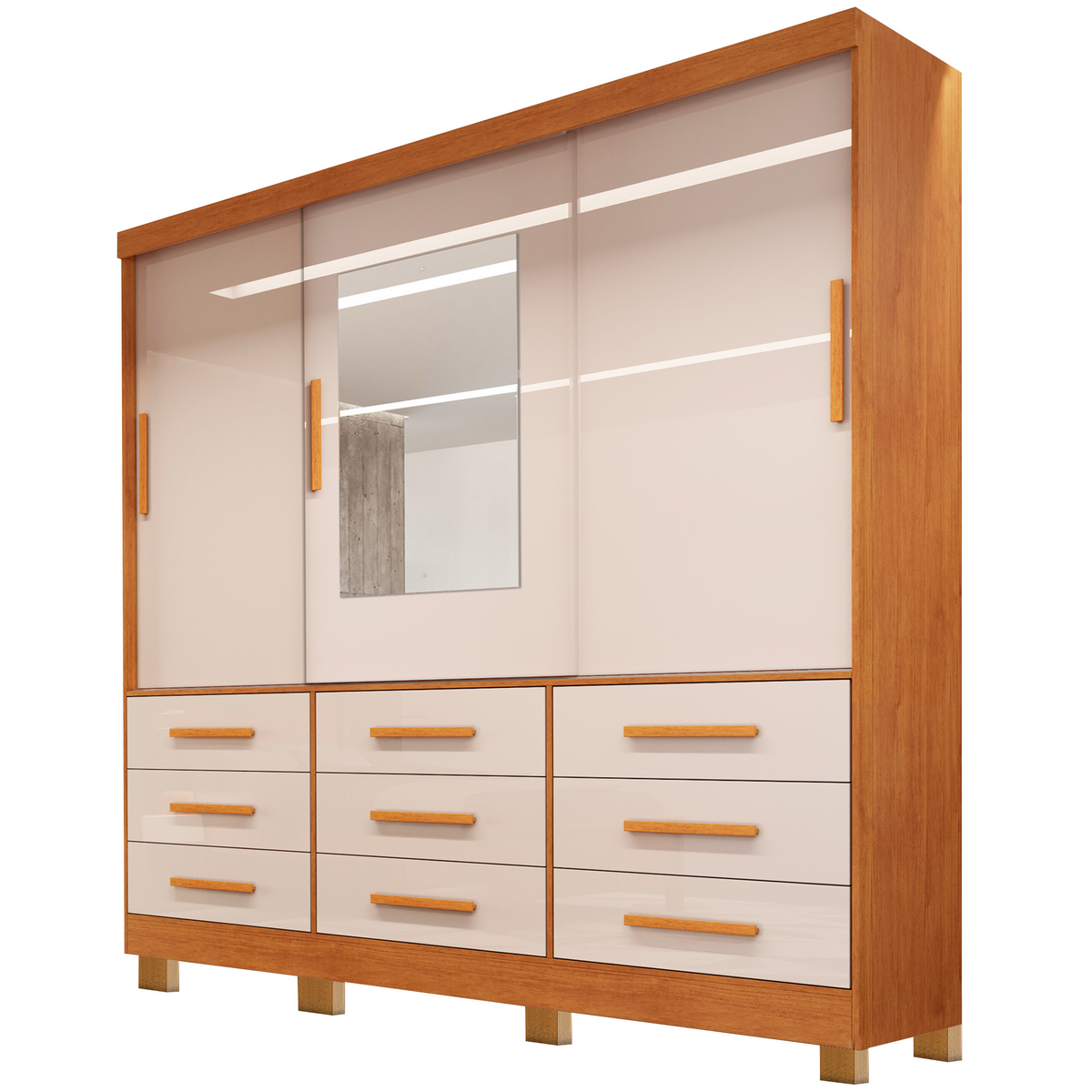 Guarda-Roupa 3 Portas(Com Pés)Athenas 1,80 m Nature/Off White – BIANCHI - Imagem 2