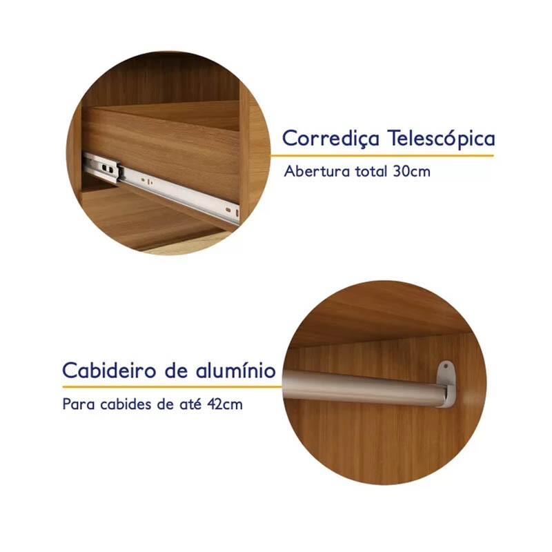 Guarda-Roupa Solteiro Solteiro Smart Plus 2 Portas 1 Gaveta Larg. 0.85m (GR2123) Cinamomo/Off Com Pés Rodial Móveis - Imagem 7