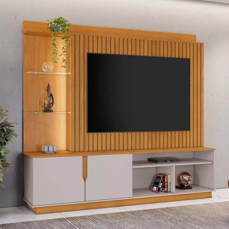 Home Amparo Ripado C/LED TV até 60 Polegadas Larg. 1.82m Cinamomo/Off JCM