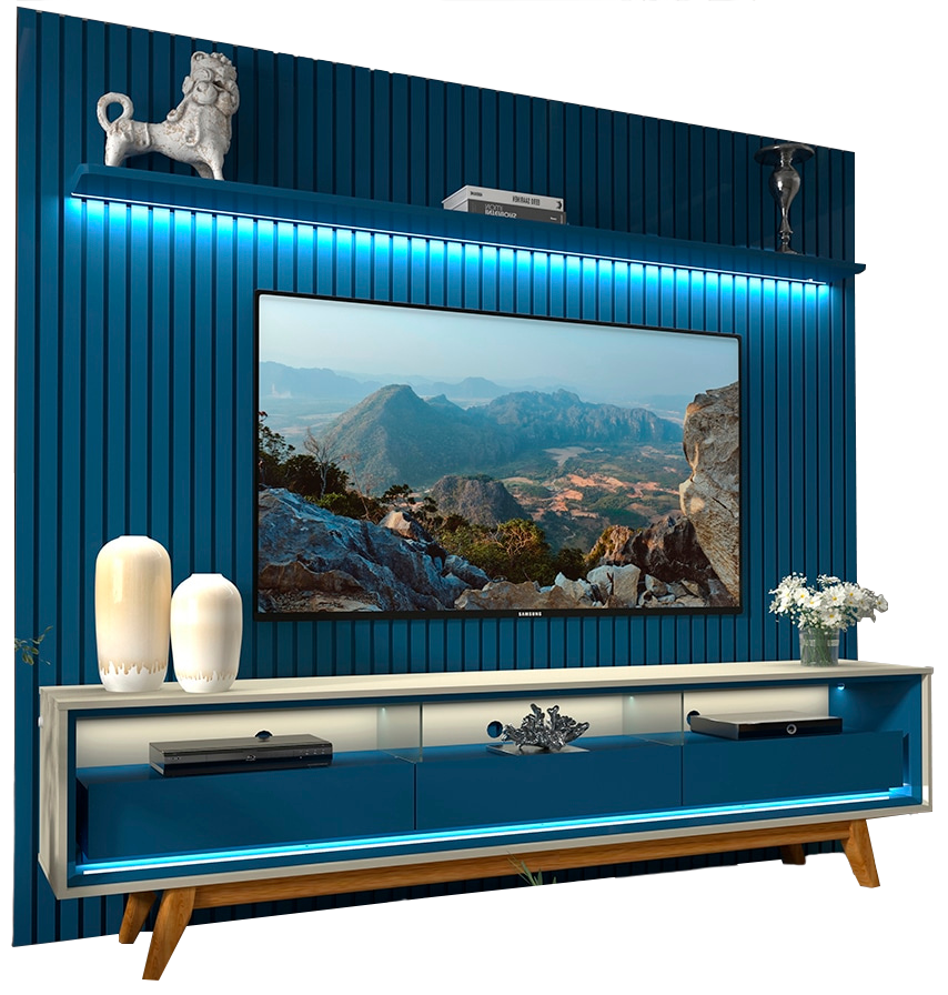 Painel até 85″ Nobre 230 Azul + Rack Requinte 212 Off White/Azul – GELIUS - Imagem 3