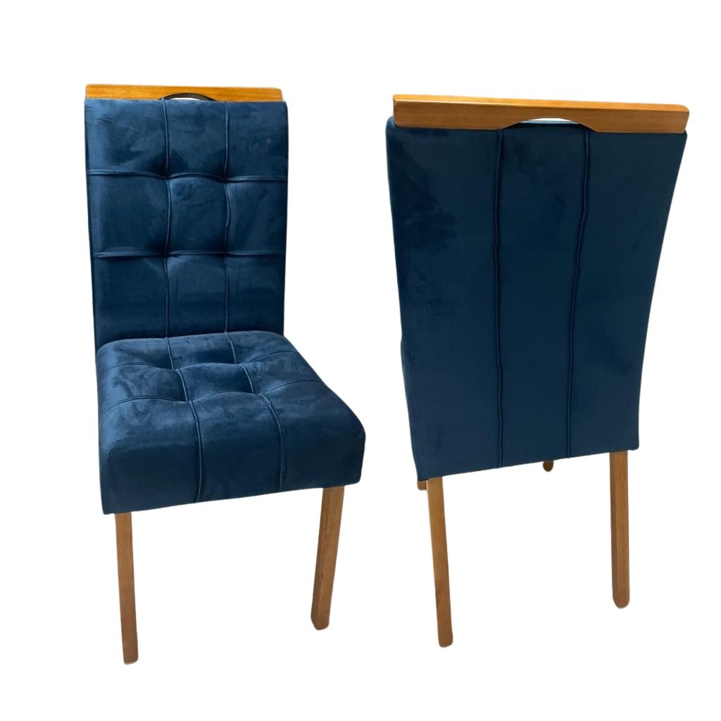 Kit 2 Cadeiras Sophia/Capri Mel/Veludo Azul – WM DECOR - Imagem 2