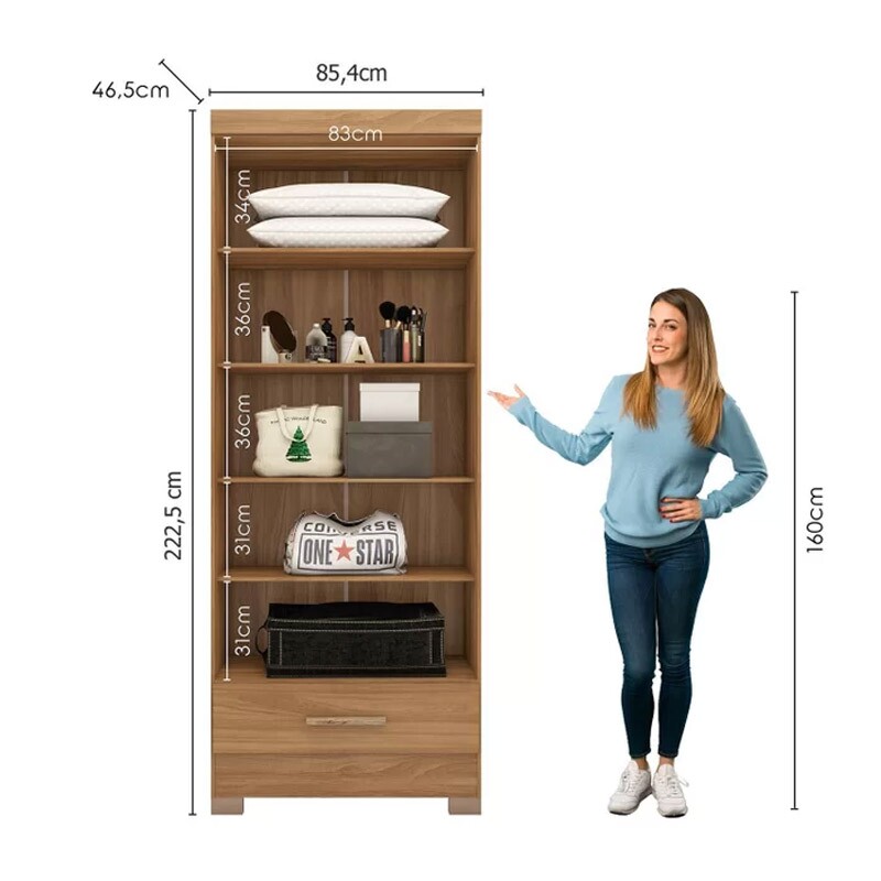 Guarda-Roupa Solteiro Smart Plus 2 Portas 1 Gaveta Larg. 0.85m (GR2123) Cinamomo Com Pés Rodial Móveis - Imagem 2
