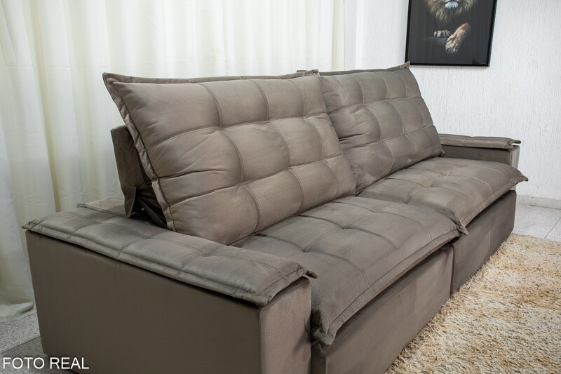 Sofá Retrátil Reclinável Atenas 2.90m Veludo Cinza 813 D33 e Molas Ensacadas - Imagem 3