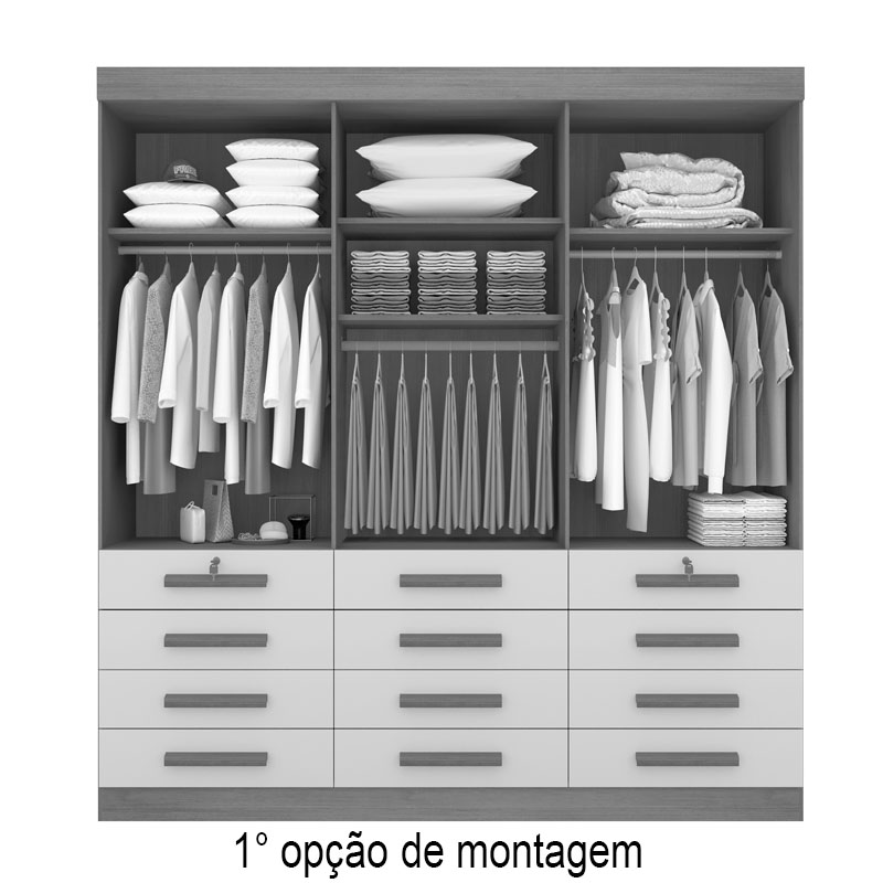 Guarda-Roupa Casal Mônaco 6 Portas 12 Gavetas Branco Larg. 2.40m D Doro - Imagem 2