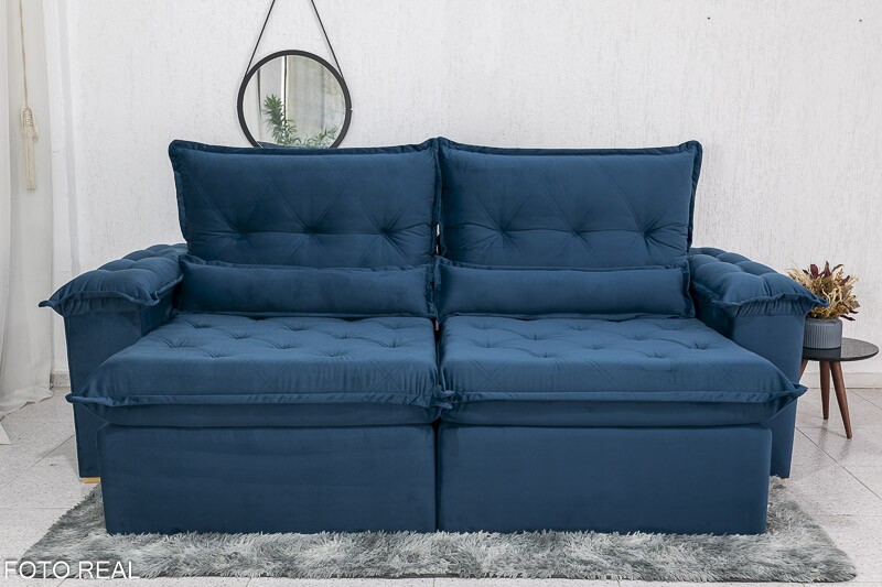 Sofá Retrátil Reclinável Califórnia 2.50m Veludo Azul 529 - D28 Hiper soft - Imagem 4