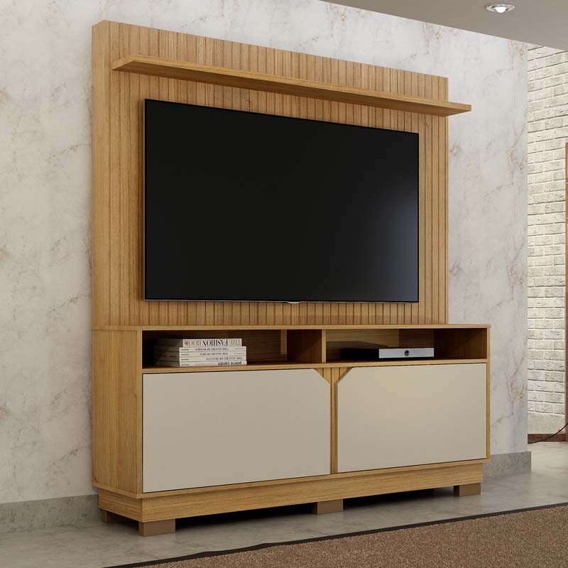 Home Berlim Com Painel Fresado TV até 55 Polegadas Larg. 1.35m Cinamomo/Off White - Valdemoveis