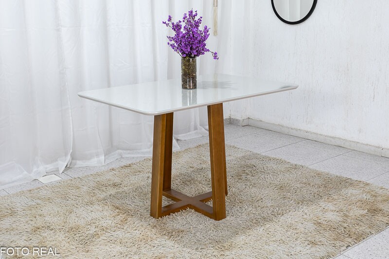 Mesa de Jantar Pedro Mel Vidro Off 120×80 4 Cadeiras Lisboa Veludo Terracota 513 Madeira Maciça Art Assento - Entregue Montada - Imagem 6