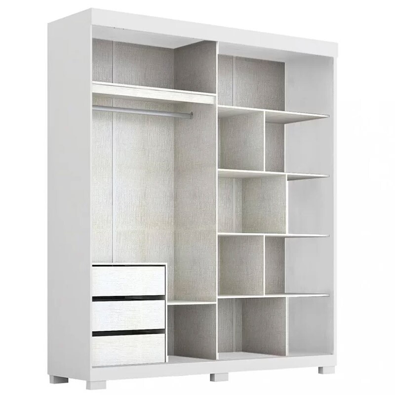 Guarda-Roupa Casal Heloisa c/Espelho 2 Portas 3 Gavetas MDF Larg. 1.80m Branco Com Pés ACP - Imagem 3