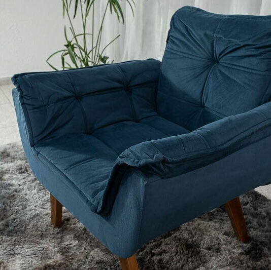 Poltrona Pérola Base Fixa Veludo Azul - Imagem 4