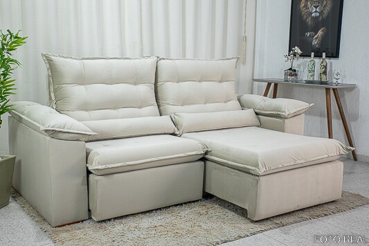 Sofá Retrátil Reclinável 2.30m Emanuelly Veludo Bege 01 - D28 Soft - Imagem 7