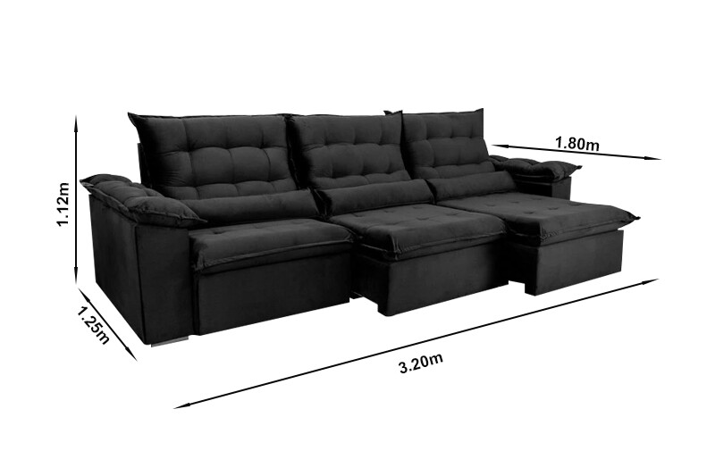 Sofá Retrátil Reclinável Emanuelly Veludo Marrom 19 Larg. 3.20m - D28 Soft - Imagem 9