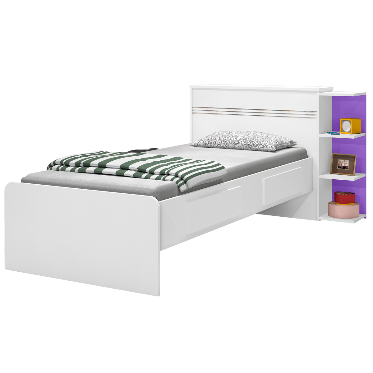 Cama Solteiro Baú Jade Branco/Lilás/Branco - J&A MÓVEIS - Imagem 8