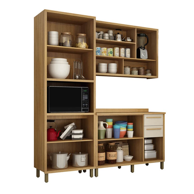 Cozinha Torino 3 Peças Paneleiro + Balcão + Aéreo Cinamomo/Off - Valdemoveis - Imagem 2
