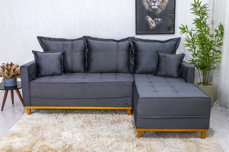 Sofá 3 Lug. Com Chaise Lado Esquerdo Milão Larg. 2.30m Veludo Cinza 814 - Molas Ensacadas