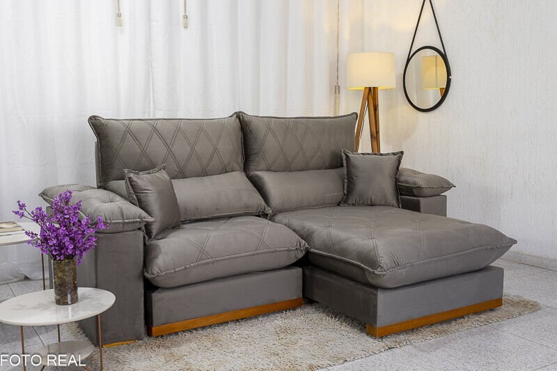 Sofá Retrátil Reclinável 2.30m Magnum Veludo Cinza 813 - Molas Ensacadas