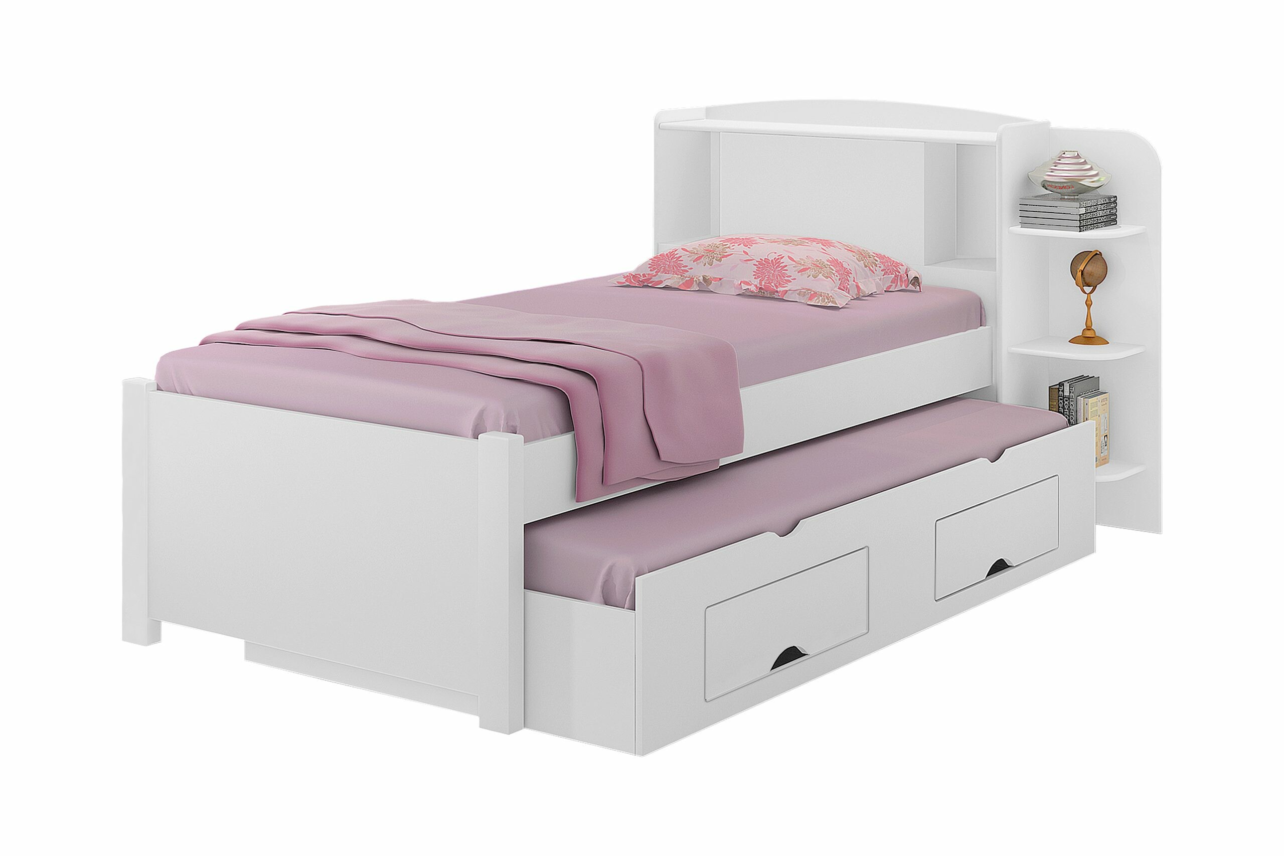 Cama Solteiro Milênio + Cama Auxiliar 2 Gavetas Branca - D Doro